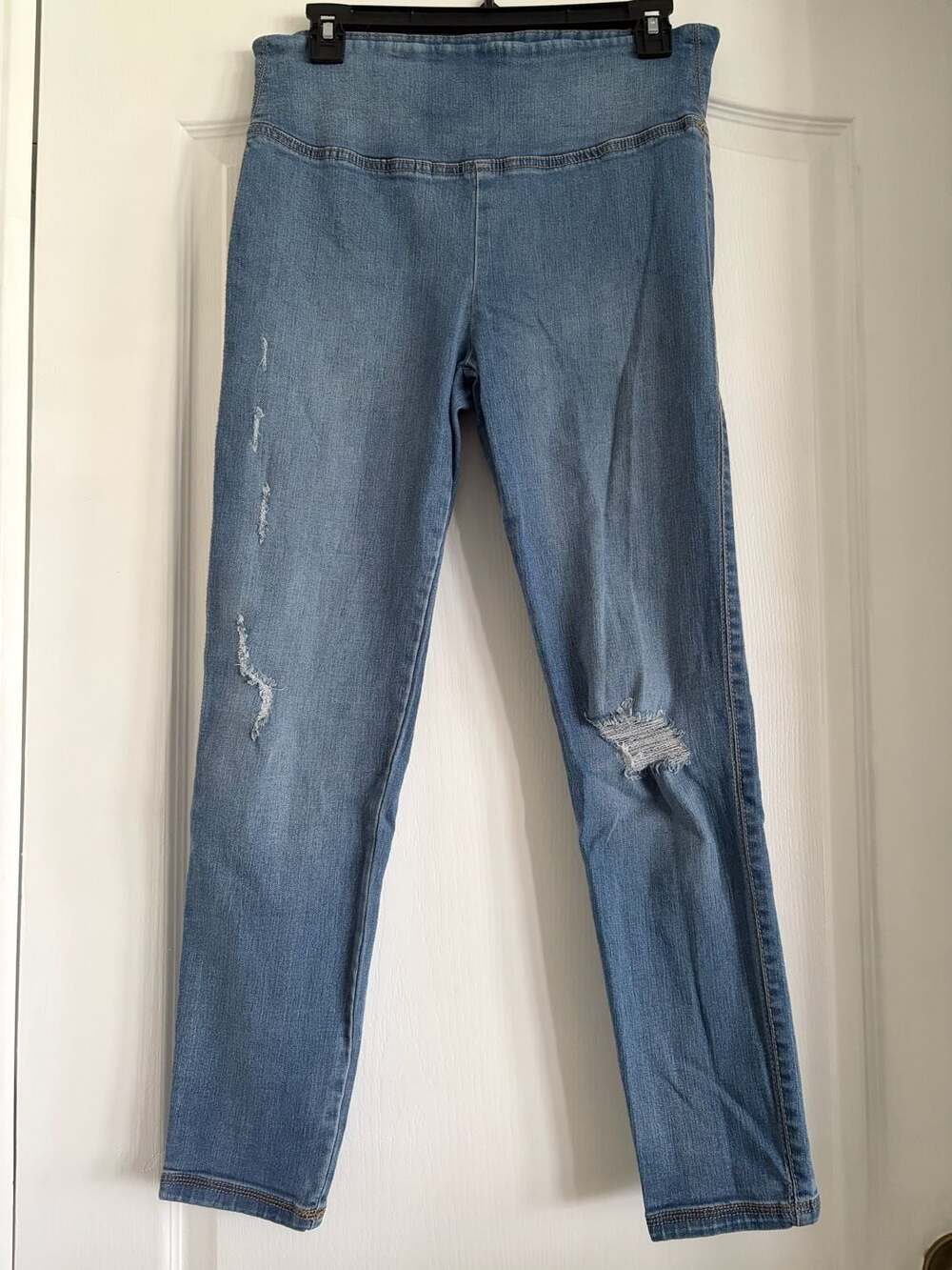 Rewash Women's Blue Distressed Pull-On High Rise Stretch Skinny Jeans Size 7